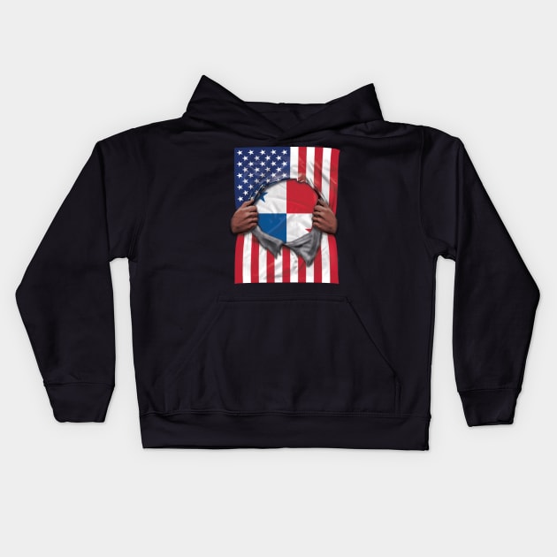 Panama Flag American Flag Ripped - Gift for Panamanian From Panama Kids Hoodie by Country Flags